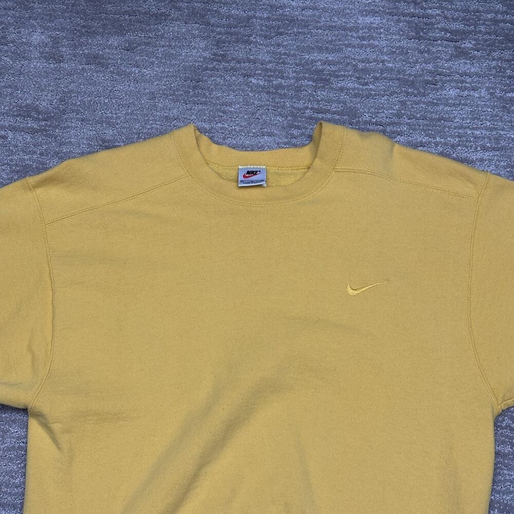 Vintage Nike Sweatshirt Mens Medium Yellow Crewneck Swoosh Embroidered 90s USA - Picture 2 of 11